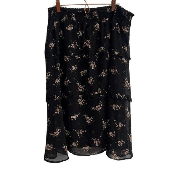 Allegra K NWOT Floral Smocked Waist Knee Length Ruffle Tiered Skirt Black XL - Picture 10 of 10